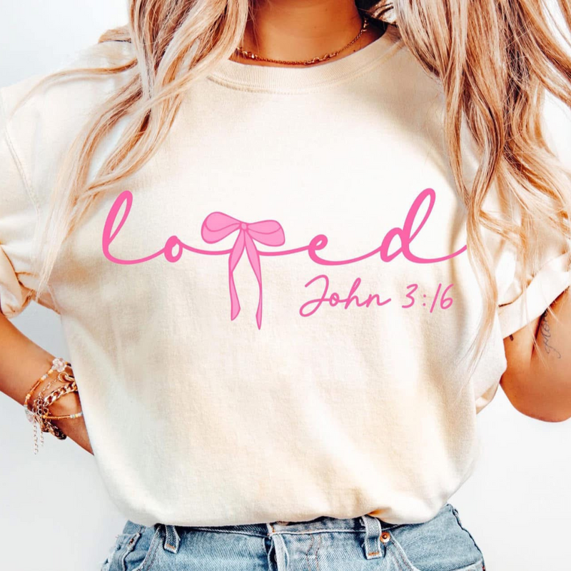 John 3:16 Loved Bow Graphic T (S-3X)