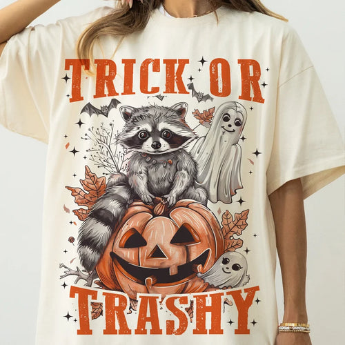 Trick or Trashy Raccoon  Feral Halloween Graphic Tee