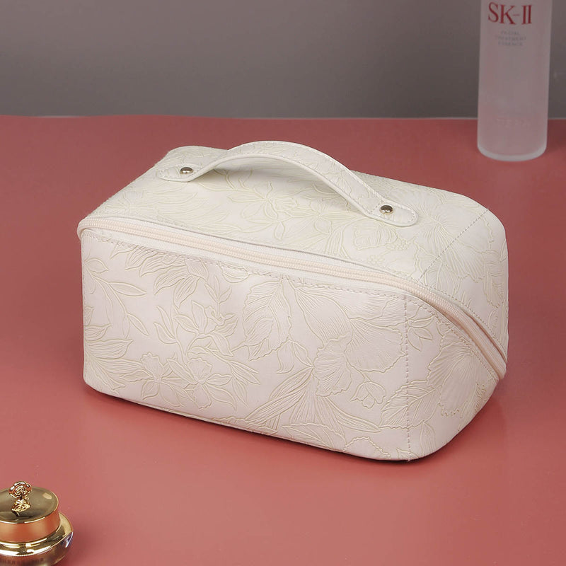 Floral embossed makeup bag
